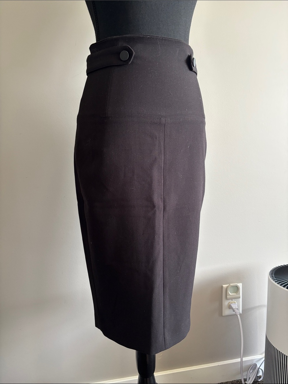 H&M Dark Brown High-Waist Pencil Skirt with Waist Tabs